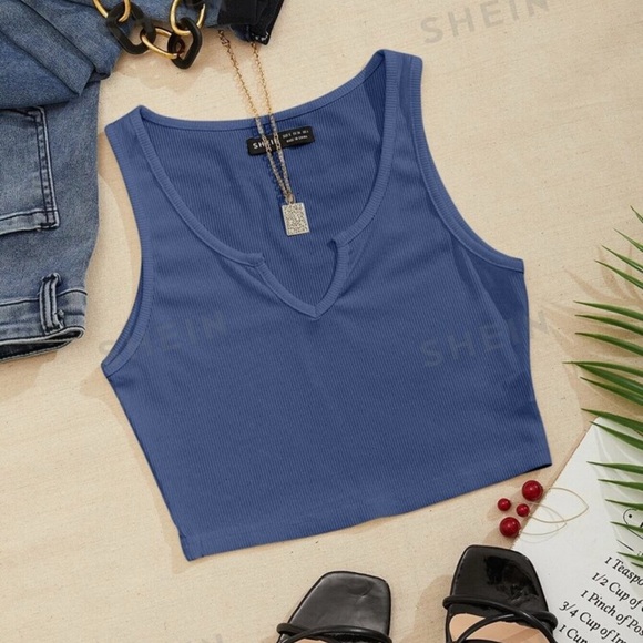 SHEIN Blue Notch Neck Tank Top - Picture 1 of 2